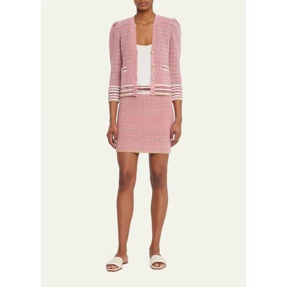 L'Agence Julius Tweed Waffle Stitch Knit Stretch Mini Skirt size M NWT